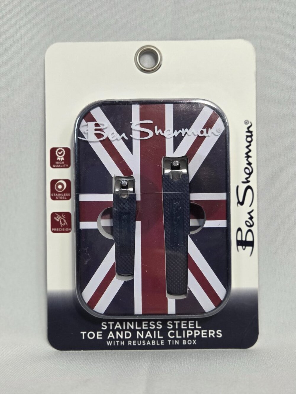 Ben Sherman Stainless Steel Toe and Nail Clippers Set Reusable Union Jack Tin